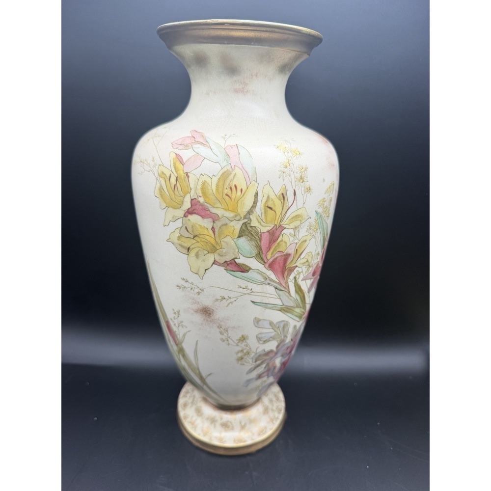 Antique Doulton Burslem Hand Painted Floral Gilt Vase 12.75